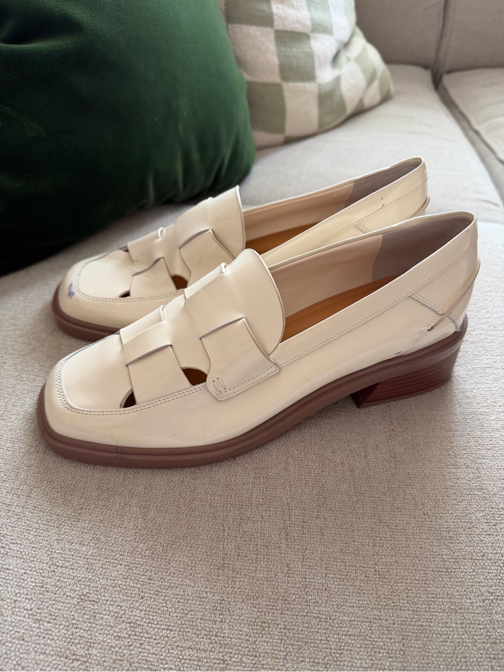 SARTO by Franco white patent loafers woven 8.5 New with defects (see photos)